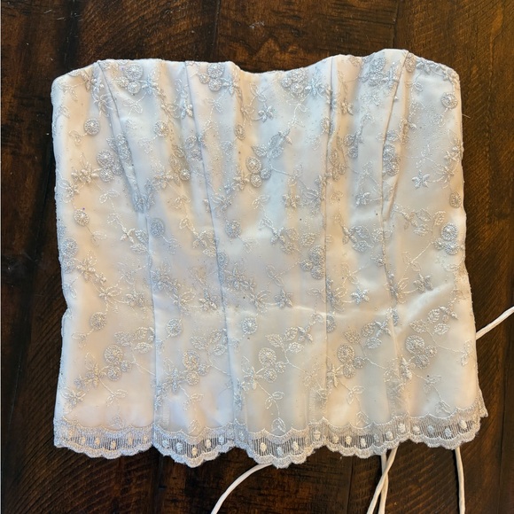 Blondie Nites Tops - Vintage Blondie Nights White & Silver Lace Embroidered Corset Top, Size 5
